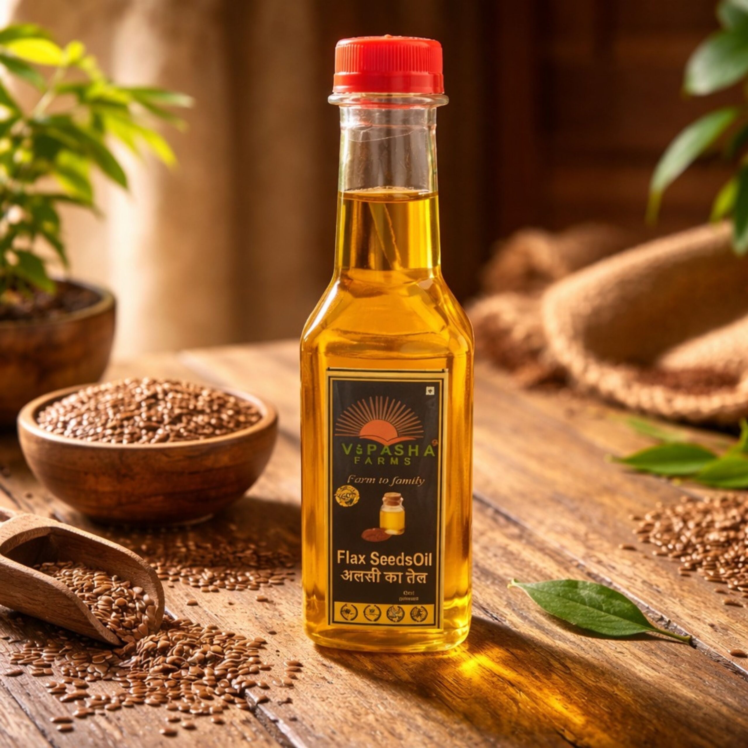 Vipasha Farms Cold-Pressed Flaxseed Oil – 100% Pure & Natural Omega-3 Superfood 200 ML