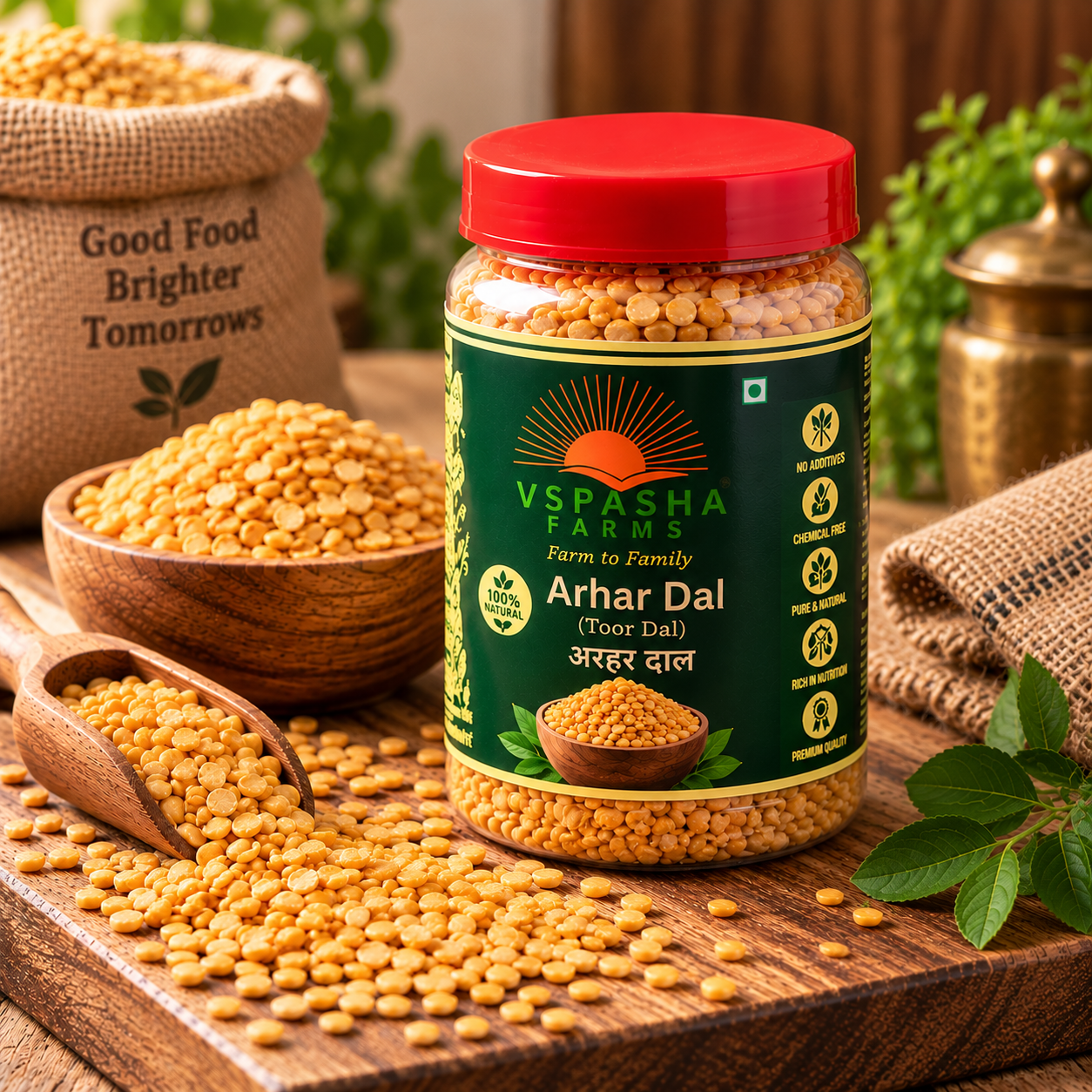 Vspasha Farms Arhar Dal (Toor Dal) | Premium Quality Split Pigeon Peas | 100% Natural | Pure & Fresh | No Additives | Ideal for Everyday Cooking 500Gm