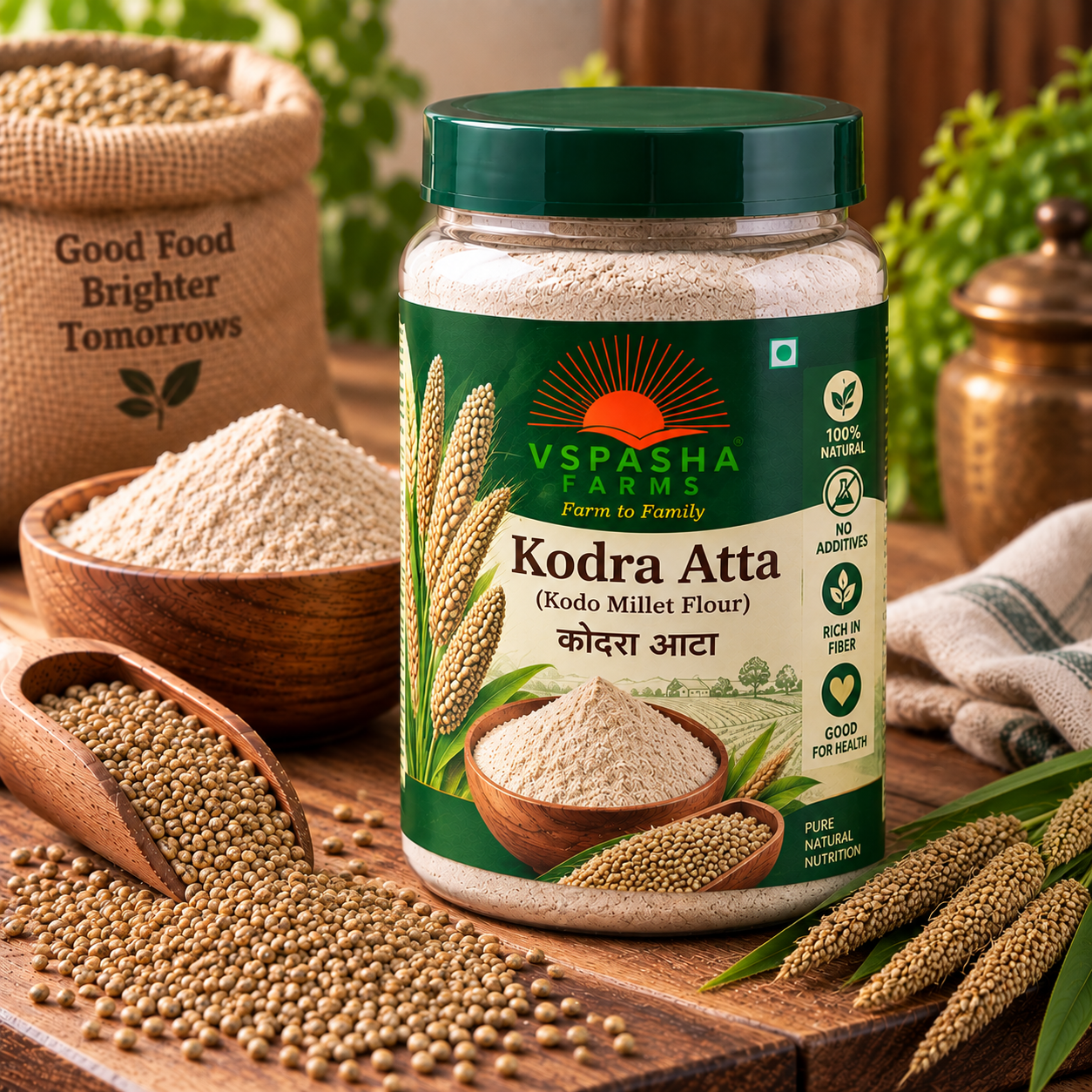 Vspasha Farms Kodra Atta (Kodo Millet Flour) | 100% Natural & Pure | Rich in Fiber | No Additives | Premium Quality | Ideal for Roti, Bhakri & Everyday Cooking