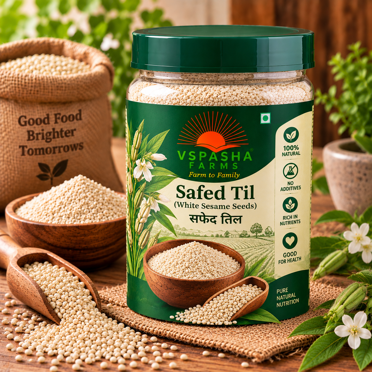 Vspasha Farms Safed Til (White Sesame Seeds) | 100% Natural & Pure Sesame Seeds | Premium Quality | Fresh & Clean | No Additives | Rich in Nutrients 500Gm